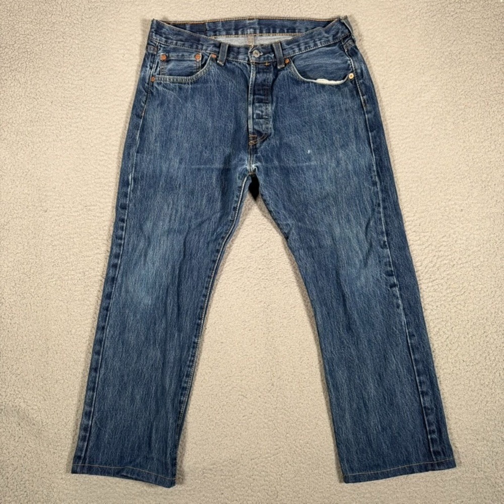 Levis Jeans Mens 32x25 Blue 501 Straight Fit Denim Button Fly Preppy Workwear